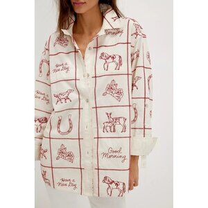 Free People Have A Nice Day Top Womens L Country Western Rodeo Casual Embroidery